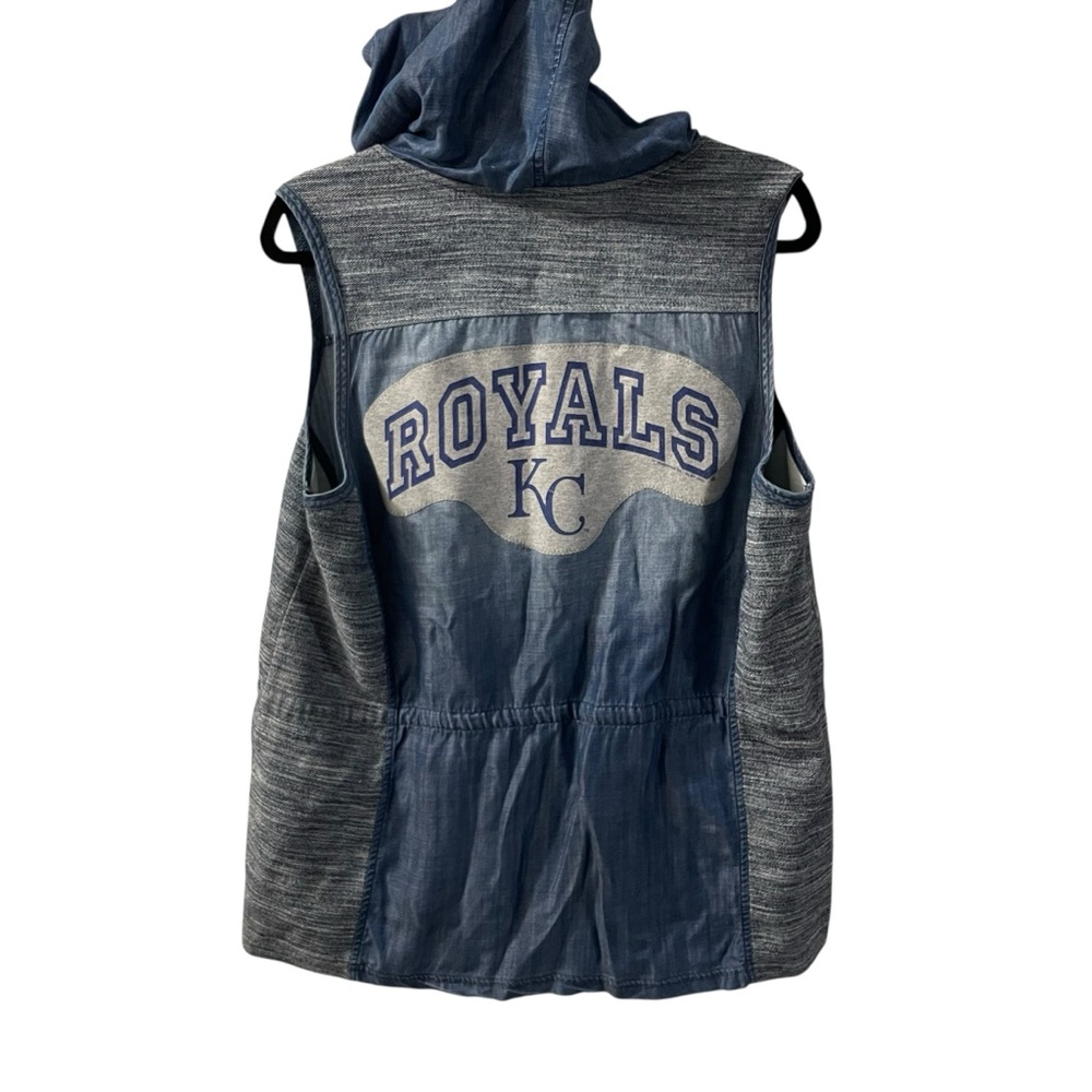 Kansas City Royals Upcycled Chambray Hooded Vest Size L 12 14  ooak unique